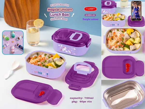 Duomunch_Ss304_Lunch_Box_Dino,_Panda,_Unicorn_Print_700Ml_With_Spoon_&_10-Color_Pen