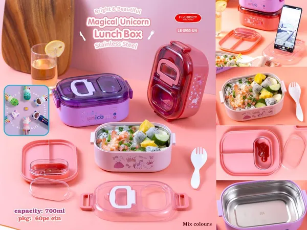 Duomunch_Ss304_Lunch_Box_Dino,_Panda,_Unicorn_Print_700Ml_With_Spoon_&_10-Color_Pen
