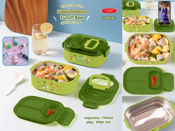 Duomunch_Ss304_Lunch_Box_Dino,_Panda,_Unicorn_Print_700Ml_With_Spoon_&_10-Color_Pen