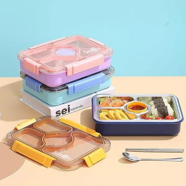Quadbento_4-Slot_Steel_Lunch_Box_Leakproof_Easy-Clean_+_Cutlery