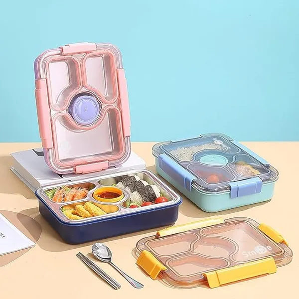 Quadbento_4-Slot_Steel_Lunch_Box_Leakproof_Easy-Clean_+_Cutlery