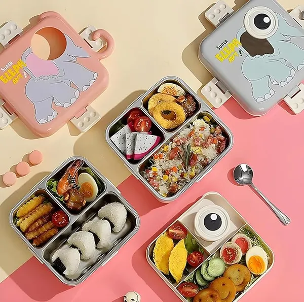 Elephant_Eye_6-Slot_Steel_Lunch_Box_Leakproof_With_Spoon-Fork_&_Salad_Cup_1120Ml_Power_Packed!