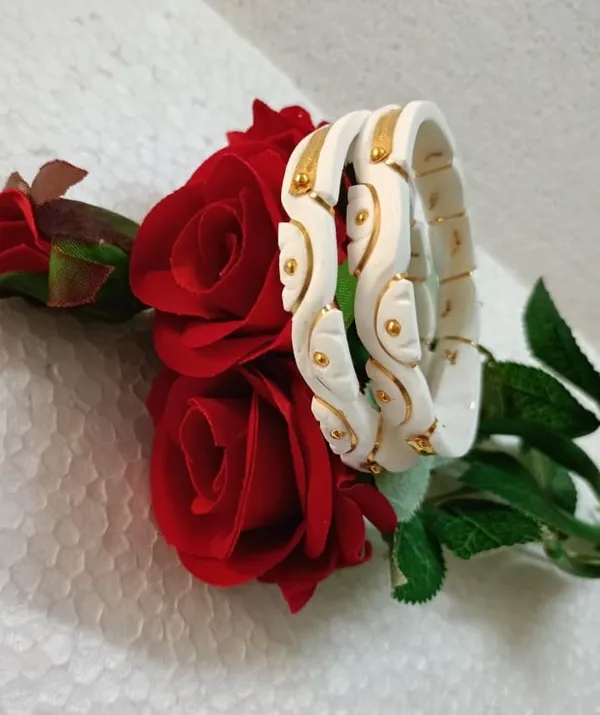Purabi_Jewels_Original_Shakha_Badhano_Bandhani_With_Gold_Plating_Kaju_With_Path_Design_For_Women_Yellow_Gold_Pola_Bangles_Gold_Handmade_Chudi_Wedding_Chooda_For_Women_Set_Of_2pcs_6mm_Broad_White