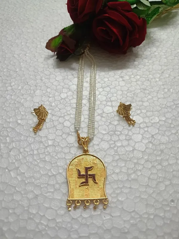 Purabi_Jewels_Gold_Plated_Swastik_Pendant_With_Double_Line_Pearl_Necklace_Jewellery_Set_For_Women_And_Girls