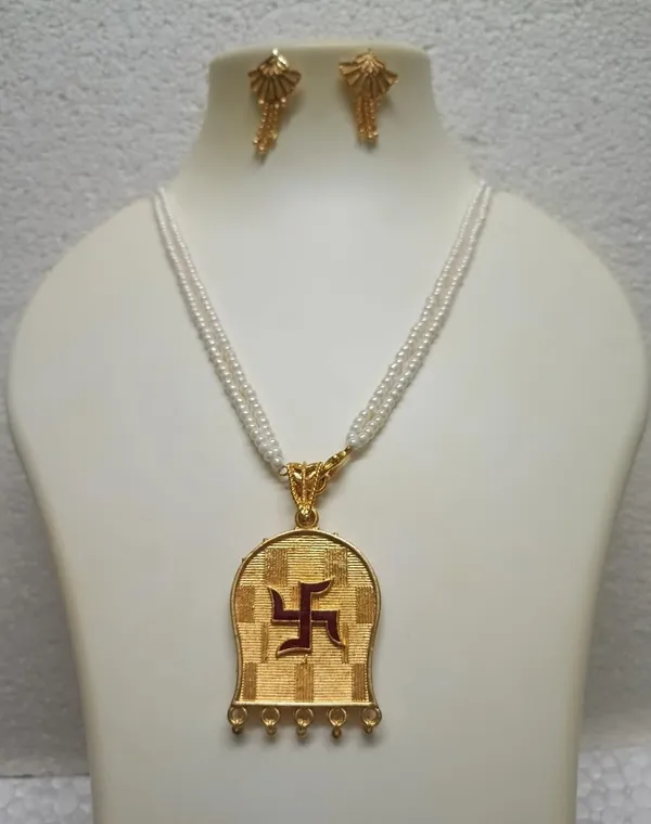 Purabi_Jewels_Gold_Plated_Swastik_Pendant_With_Double_Line_Pearl_Necklace_Jewellery_Set_For_Women_And_Girls