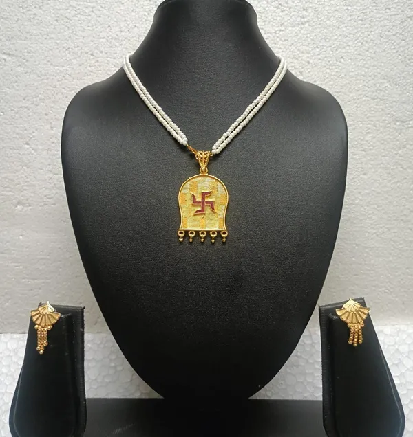 Purabi_Jewels_Gold_Plated_Swastik_Pendant_With_Double_Line_Pearl_Necklace_Jewellery_Set_For_Women_And_Girls