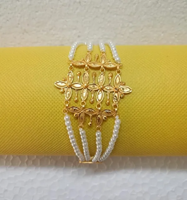 Purabi_Jewels_Gold_Plated_Floral_Pearl_Mantasha_Bracelet_For_Women_Multi_Strand_Pearl_Adjustable_Clasp_Traditional_Design_Gold_Plated_Finish_Bridal_Wear