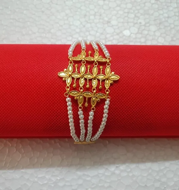 Purabi_Jewels_Gold_Plated_Floral_Pearl_Mantasha_Bracelet_For_Women_Multi_Strand_Pearl_Adjustable_Clasp_Traditional_Design_Gold_Plated_Finish_Bridal_Wear
