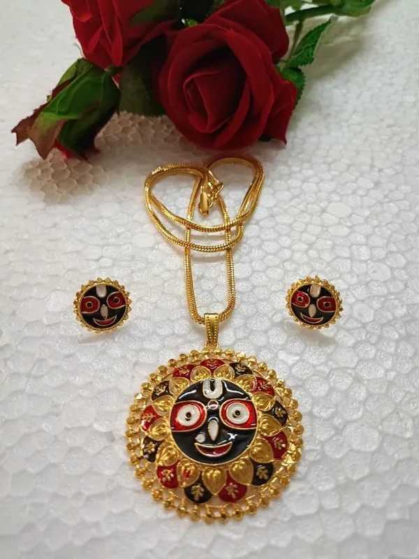 Purabi_Jewels_Gold_Plated_Lord_Jagannath_Pendant_With_Chain_Necklace_With_Matching_Earrings_For_Women_Girls_Lord_Jagannath_Trending_Meenakari_Work_Jewellery_Set_Spiritual_Hindu_God_Jewellery_For_Temple_Pooja_Gifting