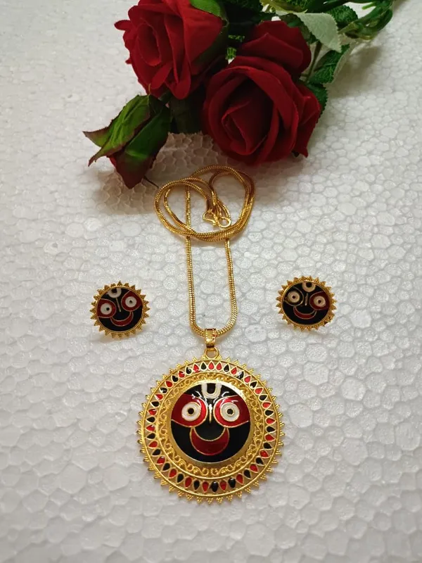 Purabi_Jewels_Gold_Plated_Lord_Jagannath_Pendant_Chain_Necklace_With_Matching_Earrings_For_Women_Girls_Lord_Jagannath_Meenakari_Work_Jewellery_Set_Spiritual_Hindu_God_Jewellery_For_Temple_Pooja_Gifting