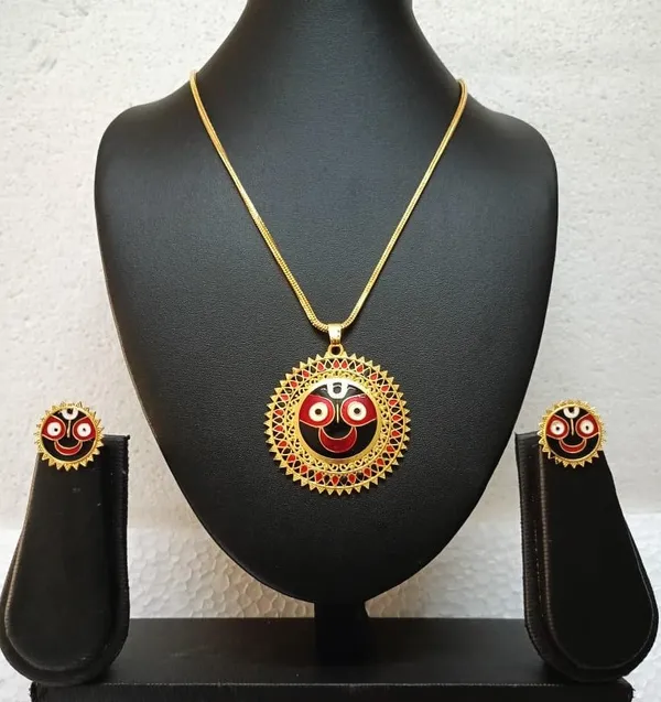 Purabi_Jewels_Gold_Plated_Lord_Jagannath_Pendant_Chain_Necklace_With_Matching_Earrings_For_Women_Girls_Lord_Jagannath_Meenakari_Work_Jewellery_Set_Spiritual_Hindu_God_Jewellery_For_Temple_Pooja_Gifting