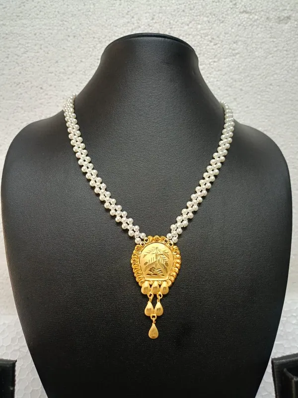 Purabi_Jewels_Traditional_Gold_Plated_Pendant_Pearl_Necklace_For_Women_Multi_Strand_White_Pearl_Mala_With_Engraved_Leaf_Gold_Pendant_And_Dangles