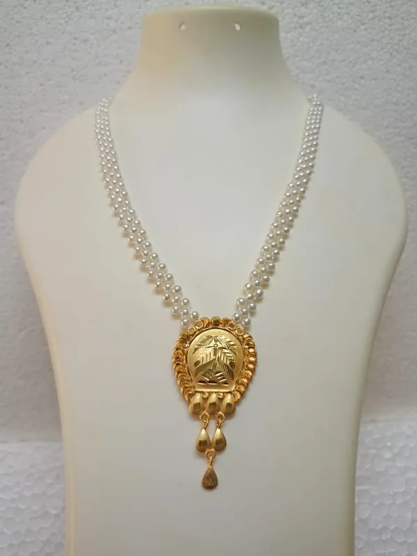 Purabi_Jewels_Traditional_Gold_Plated_Pendant_Pearl_Necklace_For_Women_Multi_Strand_White_Pearl_Mala_With_Engraved_Leaf_Gold_Pendant_And_Dangles