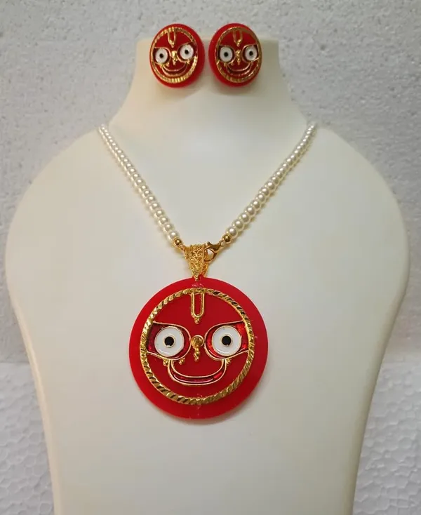 Gold_Plated_Lord_Jagannath_Pola_Pendant_With_Pearl_Necklace_With_Matching_Earrings_For_Women_Girls_Lord_Jagannath_Trending_Meenakari_Work_Jewellery_Set_Spiritual_Hindu_God_Jewellery_For_Temple_Pooja_Gifting