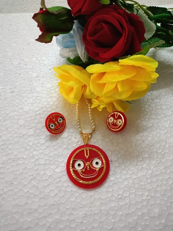 Gold_Plated_Lord_Jagannath_Pola_Pendant_With_Pearl_Necklace_With_Matching_Earrings_For_Women_Girls_Lord_Jagannath_Trending_Meenakari_Work_Jewellery_Set_Spiritual_Hindu_God_Jewellery_For_Temple_Pooja_Gifting