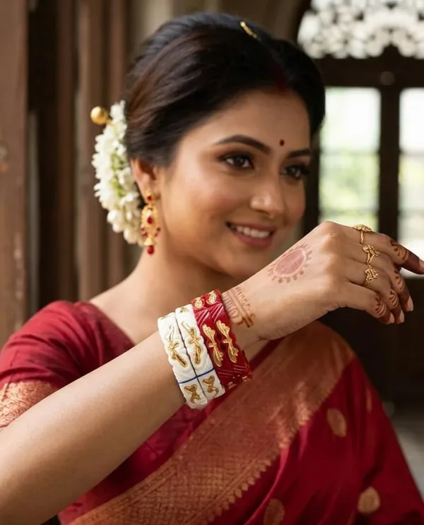 Purabi_Jewels_Original_Shakha_Pola_Badhano_Bangle_Set_Red_White_With_Gold_Plated_Peacock_and_Butterfly_Design