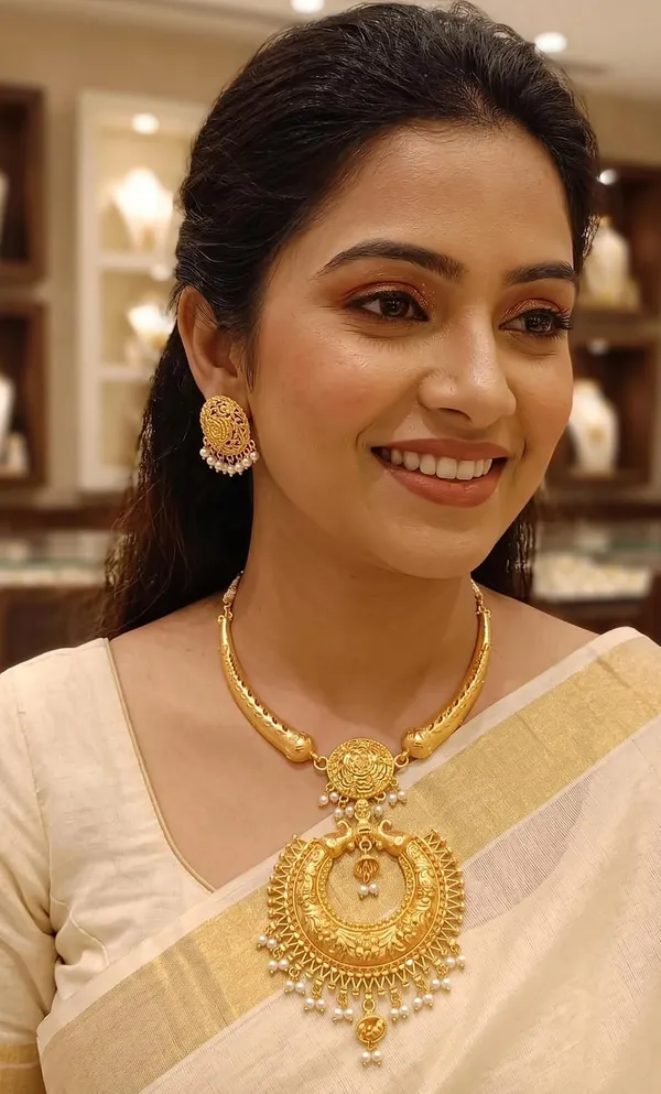 Purabi_Jewels_Gold_Plated_Elephant_Design_Hasli_Necklace_Set_With_Pearl_Earrings