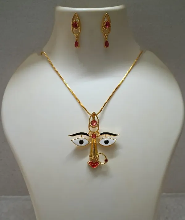 Purabi_Jewels_Innovative_Maa_Durga_Temple_Gold_Plated_Red_White_Stone_Pendant_With_Chain_Necklace_Set_With_Earring_Jewellery_Set_For_Women