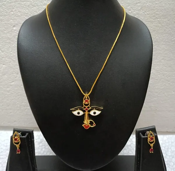 Purabi_Jewels_Innovative_Maa_Durga_Temple_Gold_Plated_Red_White_Stone_Pendant_With_Chain_Necklace_Set_With_Earring_Jewellery_Set_For_Women