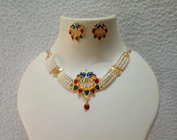 Purabi_Jewels_Double_Peacock_Design_Gold_Plated_Pearl_Moti_Meenakari_Choker_Jewellery_Set