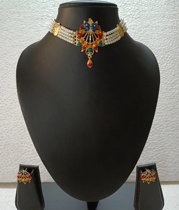 Purabi_Jewels_Double_Peacock_Design_Gold_Plated_Pearl_Moti_Meenakari_Choker_Jewellery_Set