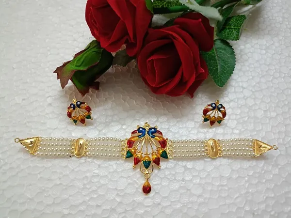 Purabi_Jewels_Double_Peacock_Design_Gold_Plated_Pearl_Moti_Meenakari_Choker_Jewellery_Set