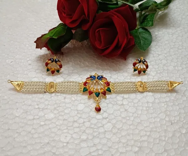Purabi_Jewels_Double_Peacock_Design_Gold_Plated_Pearl_Moti_Meenakari_Choker_Jewellery_Set