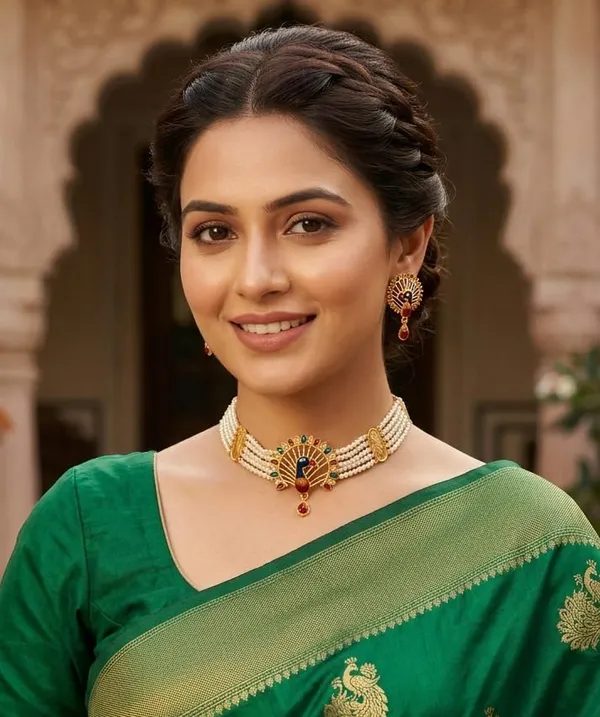 Purabi_Jewels_Peacock_Design_Gold_Plated_Pearl_Moti_Meenakari_Choker_Jewellery_Set