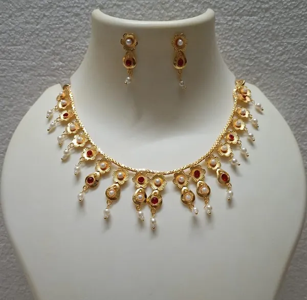 Purabi_Jewels_Gold_Plated_Flower_Design_Pearl_Red_Stone_Jewellery_Set_for_Women_Pearl_&_Red_Stone,_Includes_Earrings,_Floral_Motif_Design,_Gold_Plated_Finish,_For_Women_&_Girls