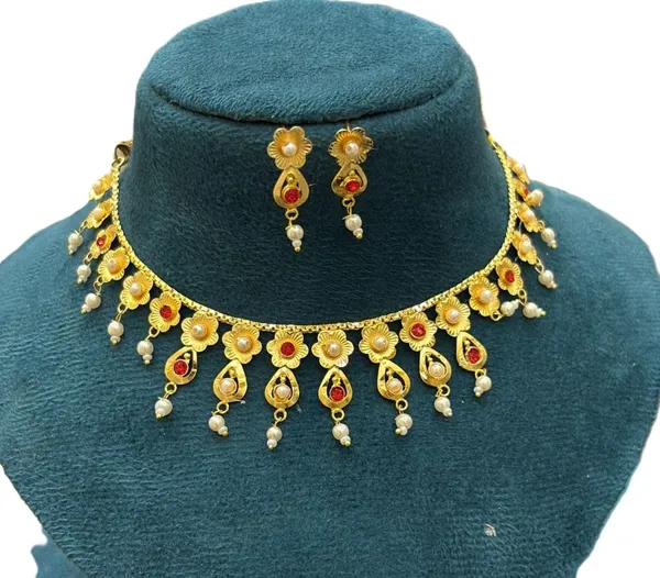 Purabi_Jewels_Gold_Plated_Flower_Design_Pearl_Red_Stone_Jewellery_Set_for_Women_Pearl_&_Red_Stone,_Includes_Earrings,_Floral_Motif_Design,_Gold_Plated_Finish,_For_Women_&_Girls