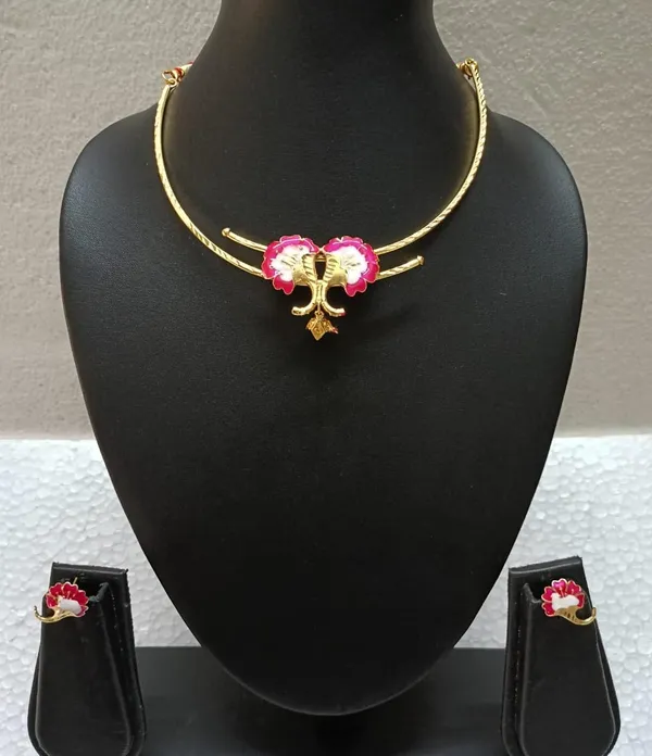 Purabi_Jewels_Gold_Polish_Pink_Flower_Design_Hasli_Necklace_Set