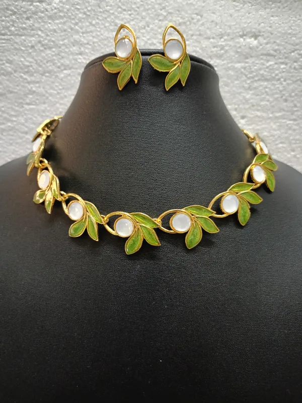 Purabi_Jewels_Gold-Plated_Green_Leaf_Design_Necklace_&_Earrings_Set_with_American_Diamond_for_Women_and_Girls