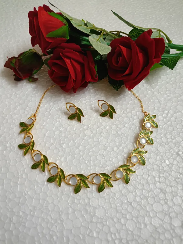 Purabi_Jewels_Gold-Plated_Green_Leaf_Design_Necklace_&_Earrings_Set_with_American_Diamond_for_Women_and_Girls