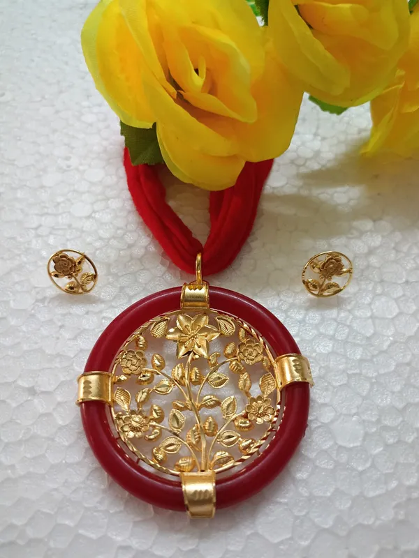 Purabi_Jewels_1_Gram_Gold_Plated_Floral_Red_Pola_Necklace_Set_With_Earrings_Bengali_Ethnic_Style_Choker_Length_Women_Girls_Flower_Design