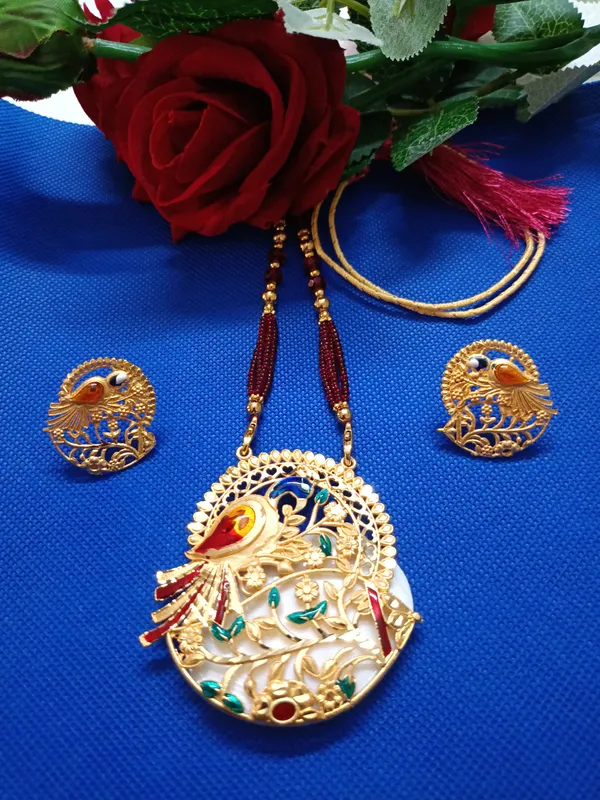 Purabi_Jewels_Gold_Plated_Bird_design_Multiclour_Shell_Jewellery_Set_for_Women_and_Girls
