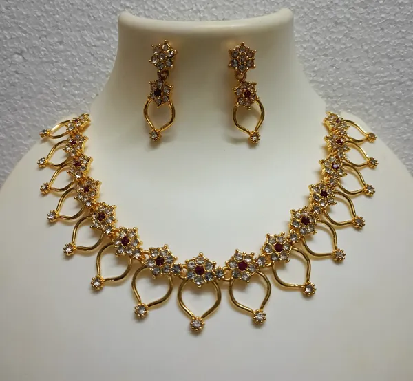 Purabi_Jewels_Gold-Plated_Floral_Necklace_&_Earrings_Set_with_Pink_Stone_Accents_for_Women_and_Girls
