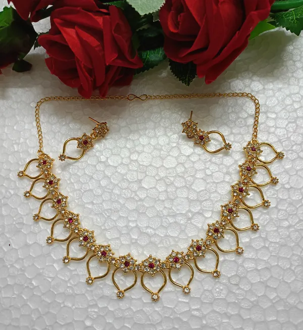 Purabi_Jewels_Gold-Plated_Floral_Necklace_&_Earrings_Set_with_Pink_Stone_Accents_for_Women_and_Girls