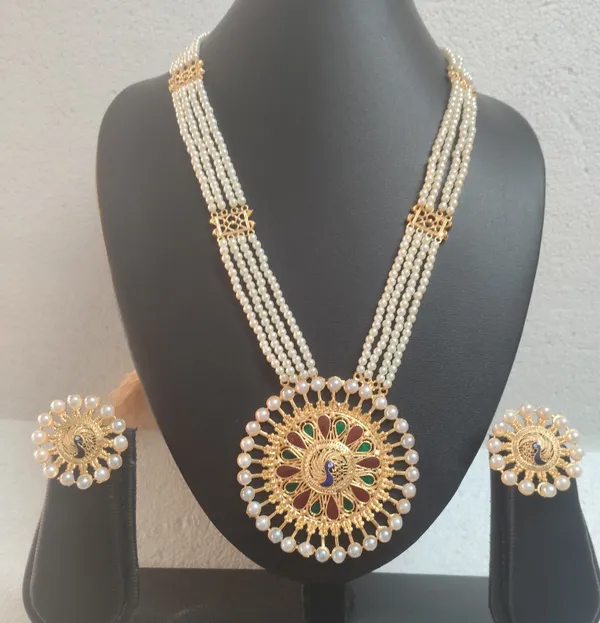 Purabi_Jewels_Gold_Plated_Multicolour_Elegant_Peacock_Design_Round_Pearl_Work_Ranihar_Jewellery_Set_for_Women_and_Girls
