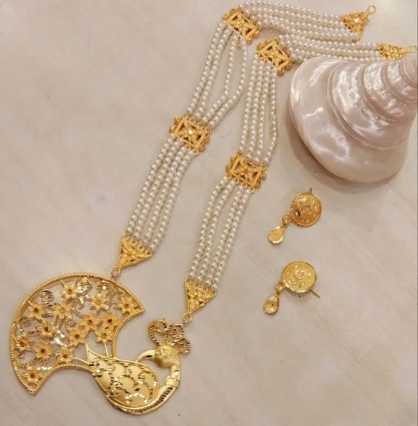 Purabi_Jewels_Gold_Plated_Peacock_Design_Pearl_Multistrand_Ranihar_Necklace_Jewellery_set_for_Women_and_Girls