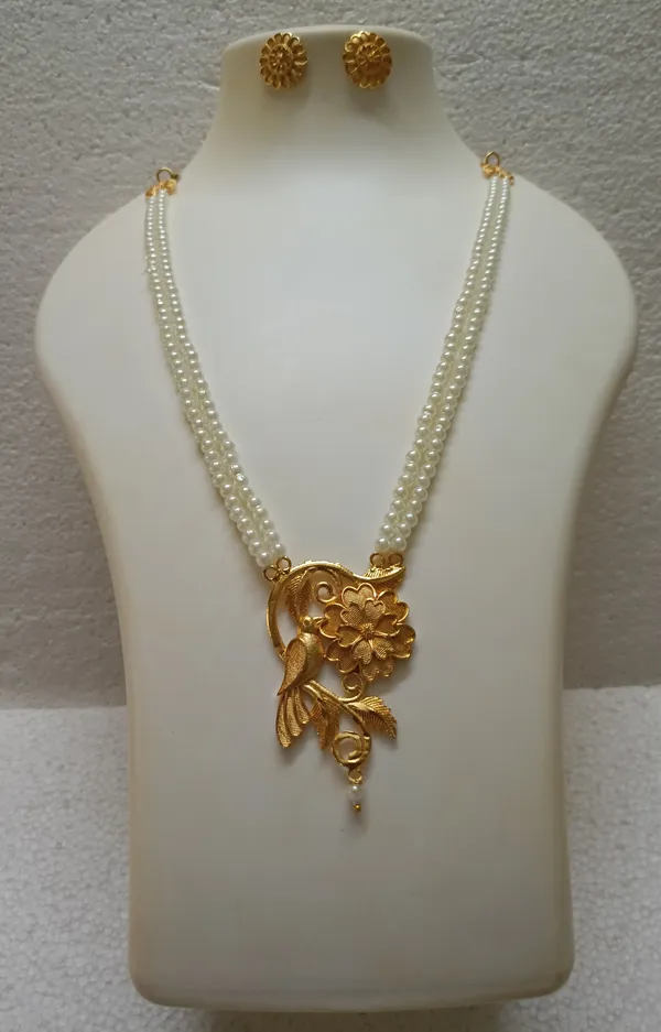 Purabi_Jewels_Trending_Double_Line_Pearl_Necklace_with_Gold_Plated_Pendant_Unique_Bird_Design_Jewellery_Set_for_Women_and_Girls