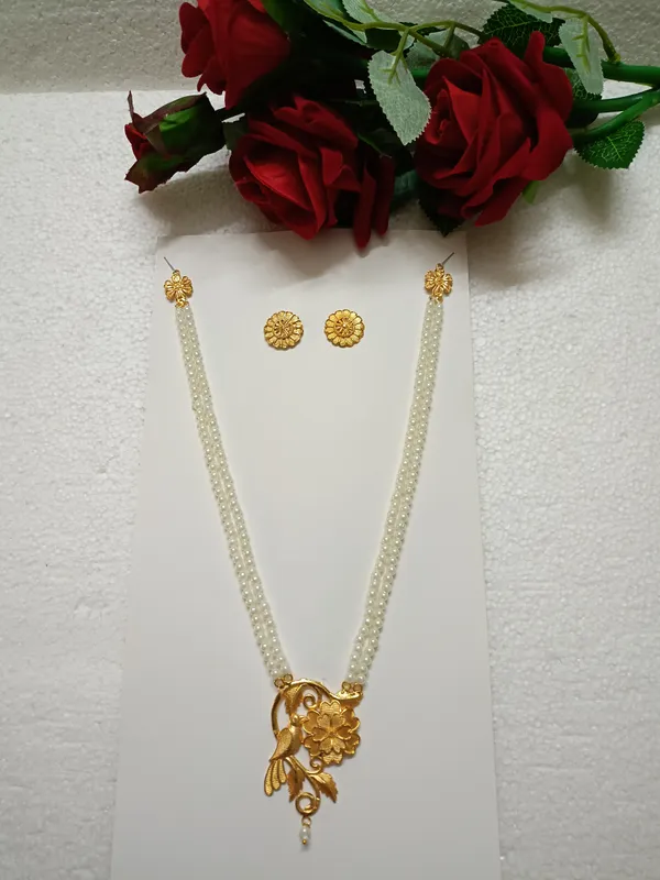 Purabi_Jewels_Trending_Double_Line_Pearl_Necklace_with_Gold_Plated_Pendant_Unique_Bird_Design_Jewellery_Set_for_Women_and_Girls