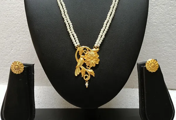 Purabi_Jewels_Trending_Double_Line_Pearl_Necklace_with_Gold_Plated_Pendant_Unique_Bird_Design_Jewellery_Set_for_Women_and_Girls