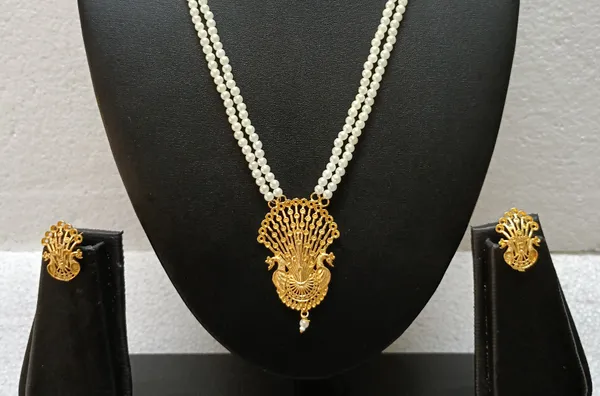Purabi_Jewels_Trending_Double_Line_Pearl_Necklace_with_Gold_Plated_Pendant_Unique_Peacock_Design_Jewellery_Set_for_Women_and_Girls
