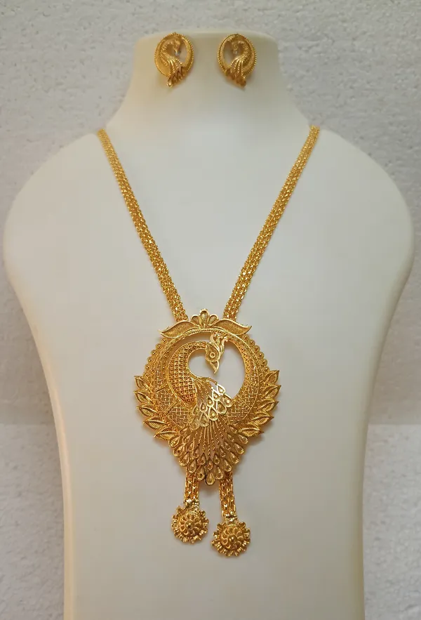 Purabi_Jewels_Elegant_Gold_Plated_Peacock_Mayur_Design_Tie_Chain_Necklace_With_Matching_Earrings_For_Women_Girls