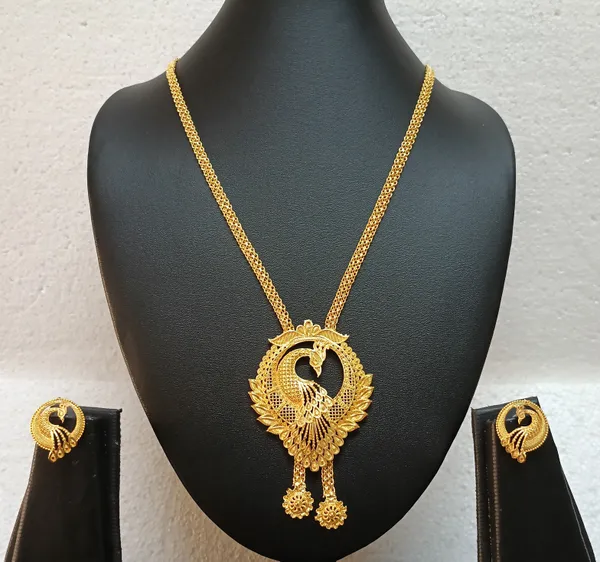 Purabi_Jewels_Elegant_Gold_Plated_Peacock_Mayur_Design_Tie_Chain_Necklace_With_Matching_Earrings_For_Women_Girls