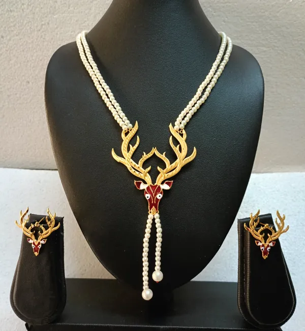Purabi_Jewels_Pearl_Moti_Reindeer_Design_Meena_Choker_Necklace_Set_with_Matching_Earrings_for_Women_and_Girls