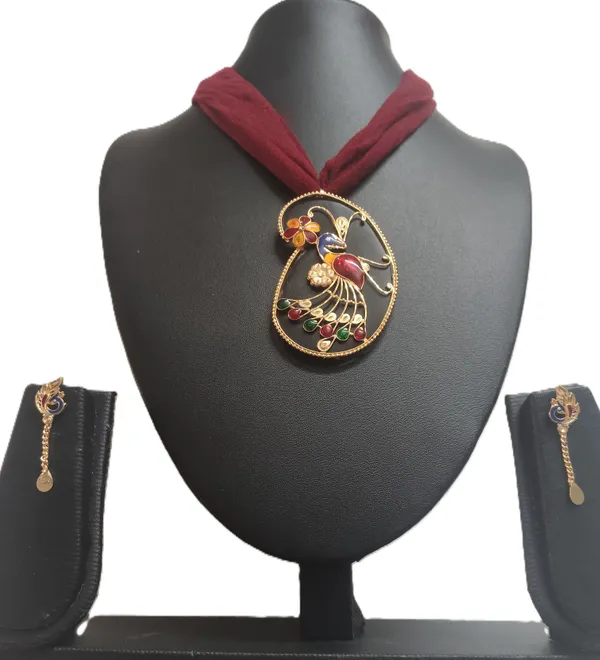 Purabi_Jewels_Gold_Plated_Trending_Multicolour_Peacock_design_on_Shell_Jewellery_Set_for_Women_and_Girls