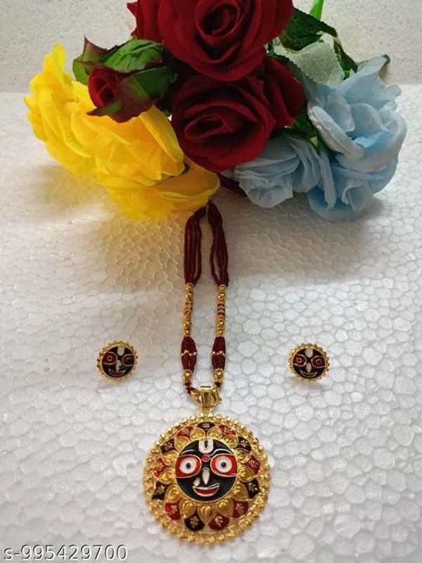 Purabi_Jewels_Gold_Plated_Lord_Jagannath_Pendant_Necklace_With_Matching_Earrings_For_Women_Girls_Lord_Jagannath_Trending_Meenakari_Work_Jewellery_Set_Spiritual_Hindu_God_Jewellery_For_Temple_Pooja_Gifting