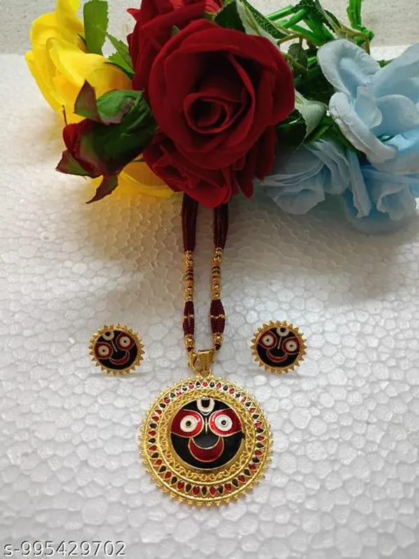 Purabi_Jewels_Gold_Plated_Lord_Jagannath_Pendant_Necklace_With_Matching_Earrings_For_Women_Girls_Lord_Jagannath_Trending_Meenakari_Work_Jewellery_Set_Spiritual_Hindu_God_Jewellery_For_Temple_Pooja_Gifting