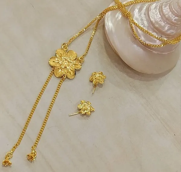 Purabi_Jewels_Elegant_Gold_Plated_Floral_Tie_Chain_Necklace_With_Matching_Earrings_For_Women_Girls
